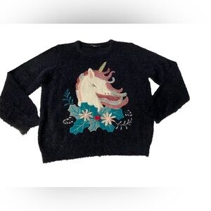 Unicorn Ugly Christmas Sweater Black Women’s Large Girl’s X-Large